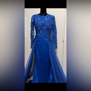 & Other Stories Cobalt Blue Embroidered Long Sleeve Dress